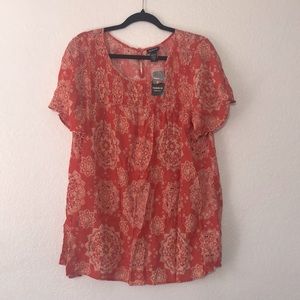 🆕Torrid Tribal Geometric Print Smocked Neckline Tunic Style Floral Design Top